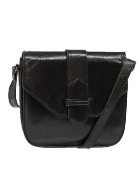 Authentic SAINT LAURENT Shoulder Bag Leather Black Silver